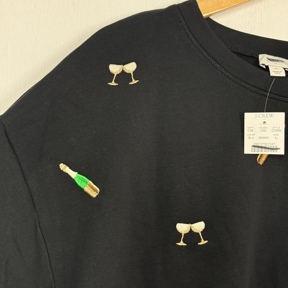 J Crew Party Drinks Embroidered Sweatshirt Women's Size XL Black Knit Preppy NWT - Picture 5 of 8